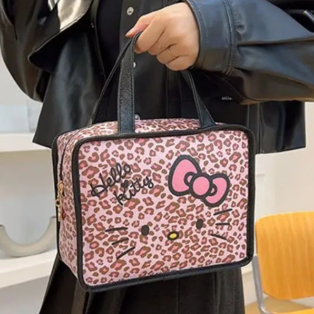 Hello Kitty LeopardTote/MakeupOrg./Purse*Leather Sanrio*New w/Tags* FreeShip!